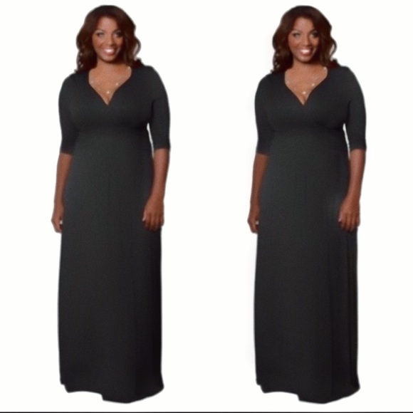 Kiyonna Dresses Kiyonna Desert Rain Ruched Detail Black Jersey Knit